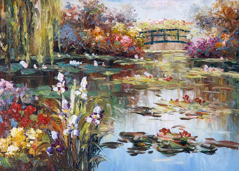 Oil on Canvas Garden Pond Landscape Decorative Painting