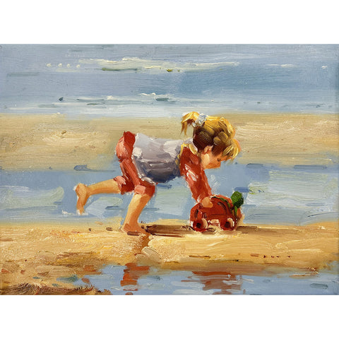 Oil on Canvas Little Girl Playing on the Beach Decorative Painting