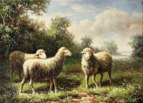 Oil on Canvas Sheep in the pasture Decorative Painting