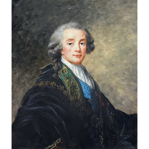 Oil on Canvas Portrait of Alexandre Charles Emmanuel by Crussol Florensac After Louise Elisabeth Vigee Le Brun Vintage Decorative Painting