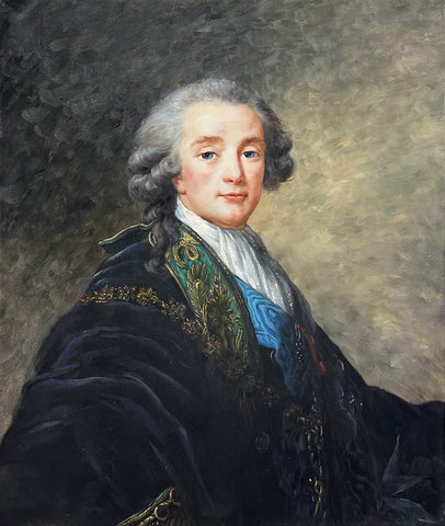 Oil on Canvas Portrait of Alexandre Charles Emmanuel by Crussol Florensac After Louise Elisabeth Vigee Le Brun Vintage Decorative Painting