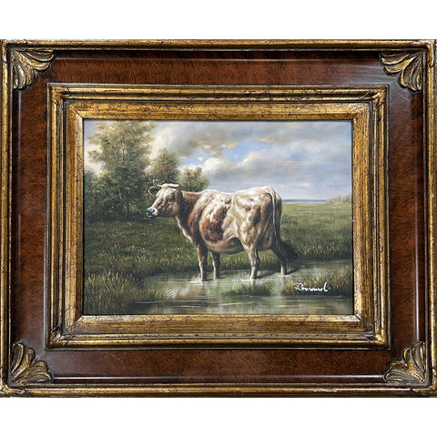 Romand Oil on Canvas Ox on the Landscape Decorative Painting