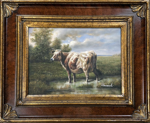 Romand Oil on Canvas Ox on the Landscape Decorative Painting