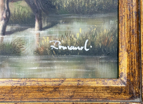 Romand Oil on Canvas Ox on the Landscape Decorative Painting