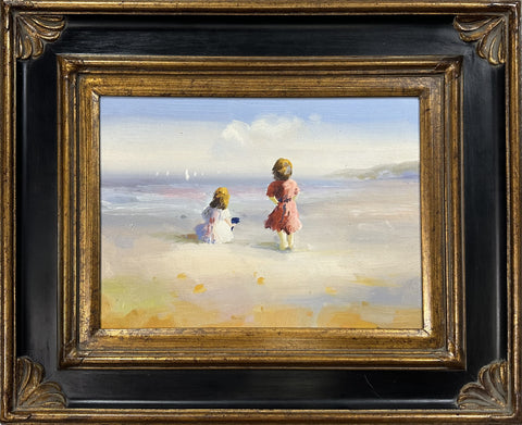 Oil on Canvas Children on the Shore Decorative Painting