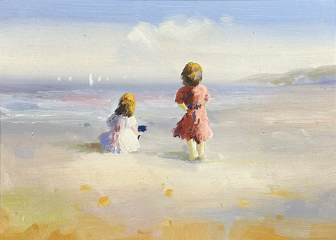 Oil on Canvas Children on the Shore Decorative Painting