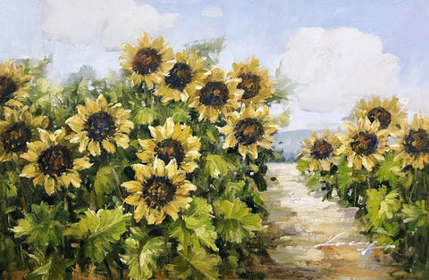 Oil on Canvas Sunflower Field Decorative Painting