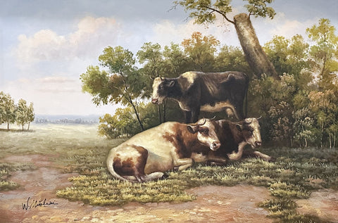 W. Mitalini Oil on Canvas Cows in the Landscape Decorative Painting