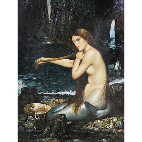 Oil on Board The Mermaid After John William Waterhouse Decorative Painting