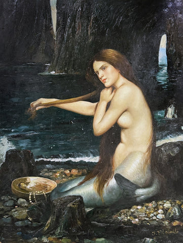 Oil on Board The Mermaid After John William Waterhouse Decorative Painting