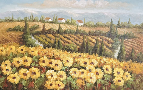 Oil on Canvas Sunflower Field Decorative Painting