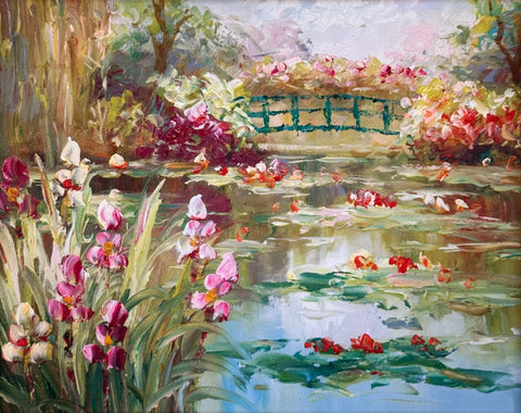 Oil on Canvas Garden Pond Landscape Decorative Painting