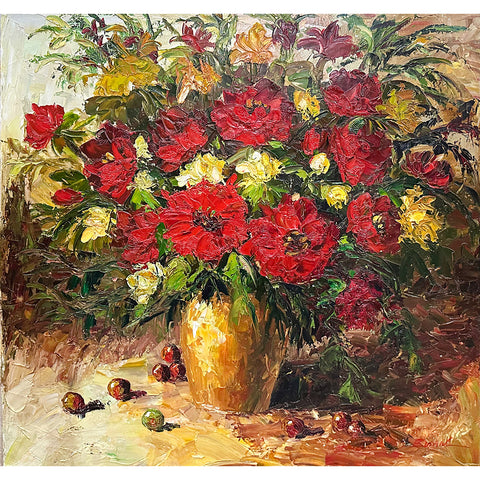 Oil on Canvas Red Roses Decorative Painting