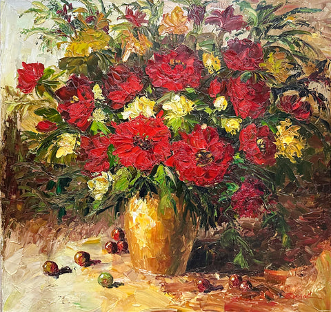 Oil on Canvas Red Roses Decorative Painting