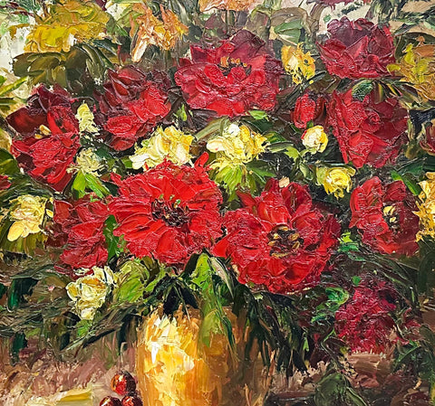 Oil on Canvas Red Roses Decorative Painting