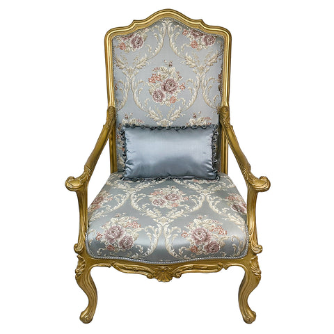 Set of two French Style Armchairs Light Blue Gold Leaf Antique Finish