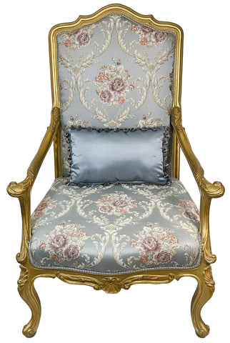 Set of two French Style Armchairs Light Blue Gold Leaf Antique Finish