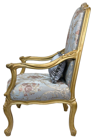 Set of two French Style Armchairs Light Blue Gold Leaf Antique Finish