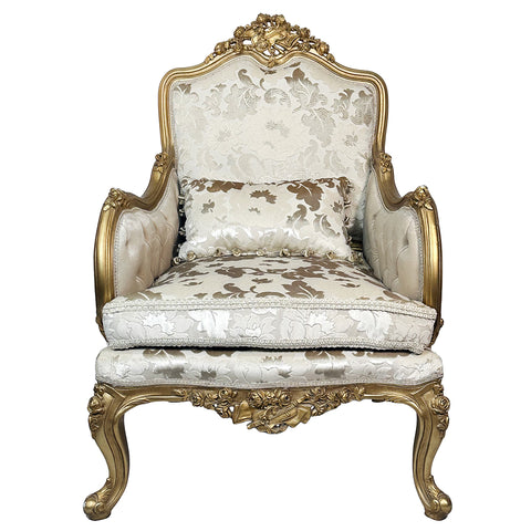 Set of two French Style Accent Chairs White and Gold Leaf Antique Finish