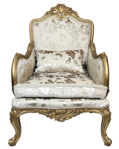 Set of two French Style Accent Chairs White and Gold Leaf Antique Finish