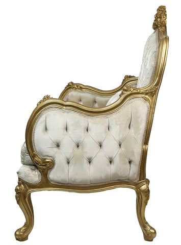 Set of two French Style Accent Chairs White and Gold Leaf Antique Finish