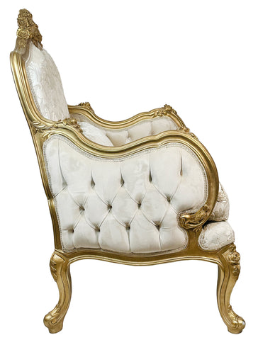 Set of two French Style Accent Chairs White and Gold Leaf Antique Finish