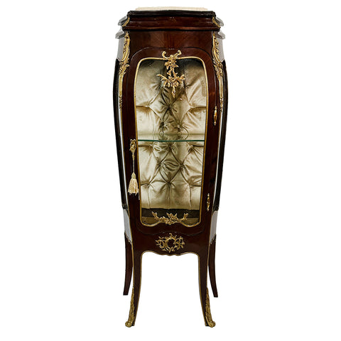 Small Vitrine Tufted Back Brown Inlay with Brass