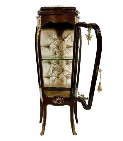 Small Vitrine Tufted Back Brown Inlay with Brass