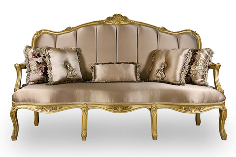 Antique Finish Open Arm 6 Piece Sofa Set Gold Leaf