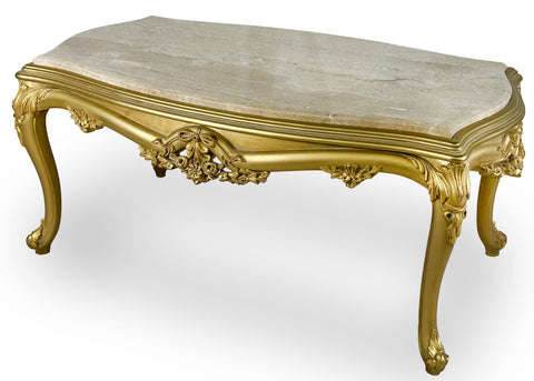 Antique Finish Coffee Table with Marble Top