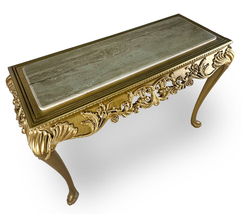 Antique Finish Console with Marble Top Gold Leaf