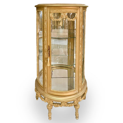 Antique Finish Vitrine Cabinet Gold Leaf