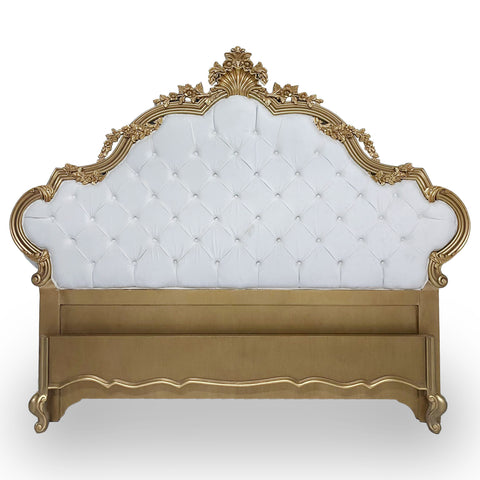 Kingsize Bed White and Gold Leaf Antique Finish