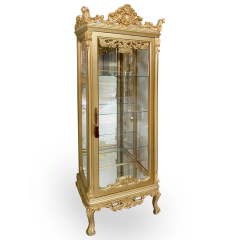 Antique Finish Vitrine Cabinet Gold Leaf